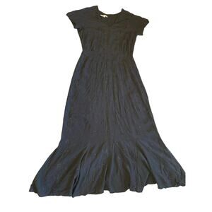 VTG Davi Davich Unique Black Floral Embroidered Whimsygoth Midi Dress Large